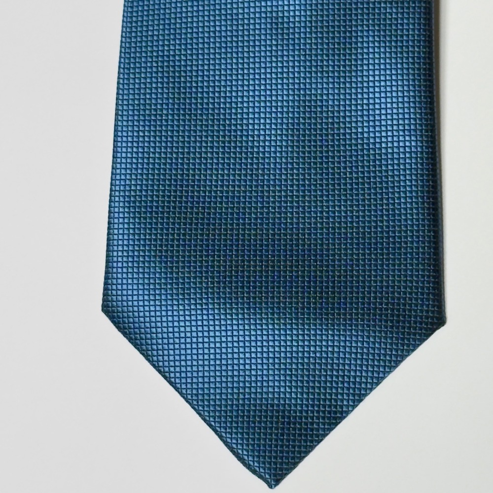 Trevisan Venezia Mens Silk Tie Teal Blue Micro Check Textured Made in Italy